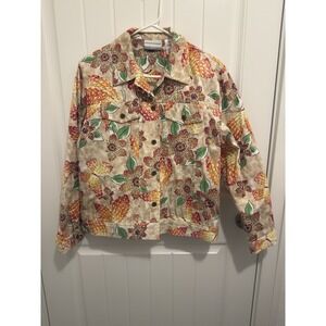 Alfred Dunner Petite Floral Print Button Up Jacket Women Size 12P